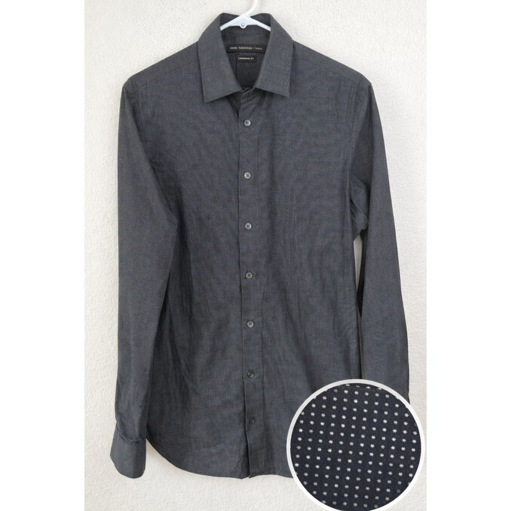 John Varvatos USA Button Down Shirt Men's 15.5 Black Micro Dot Modern Fit Preppy